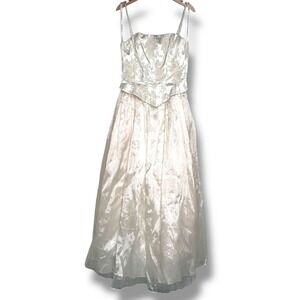 Vintage Masquerade 13/14 Formal Gown Dress Corset Bodice Metallic Floral Print‎